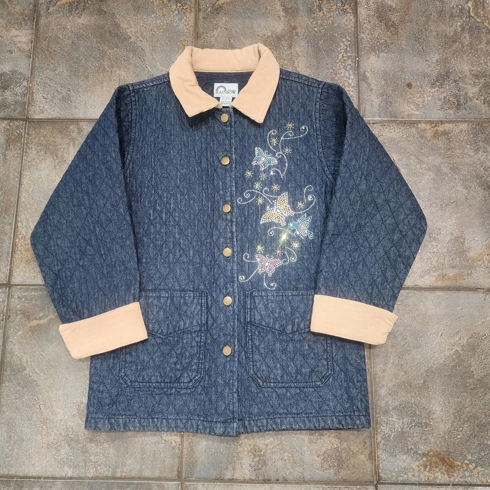 Vintage 90s Rainbow Sportswear Women's Small Butterfly Beaded Quilted Jacket